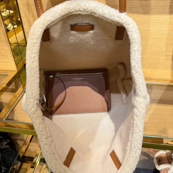 Tory Burch Shearling Tote 170389 Taupe $750 - Picture 6 of 16